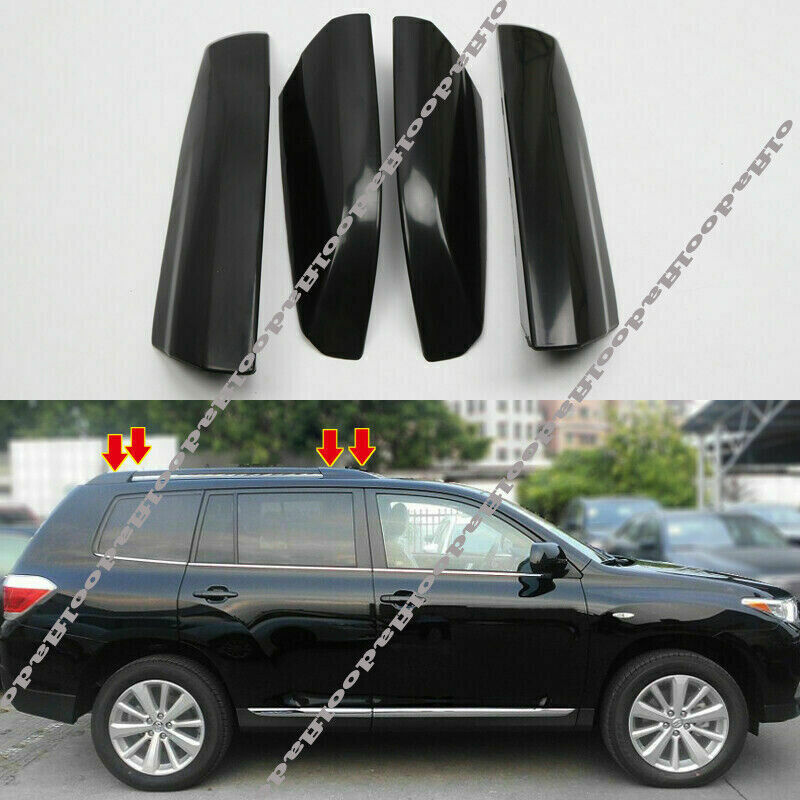 4p for Toyota Highlander 2008-13 Black Roof Rack Rails End Cover Shells Replace