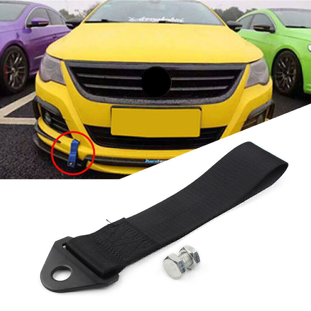 Racing Car Towing Strap Belt Black Rope Rally Hook Universal Rear/Front Bumper