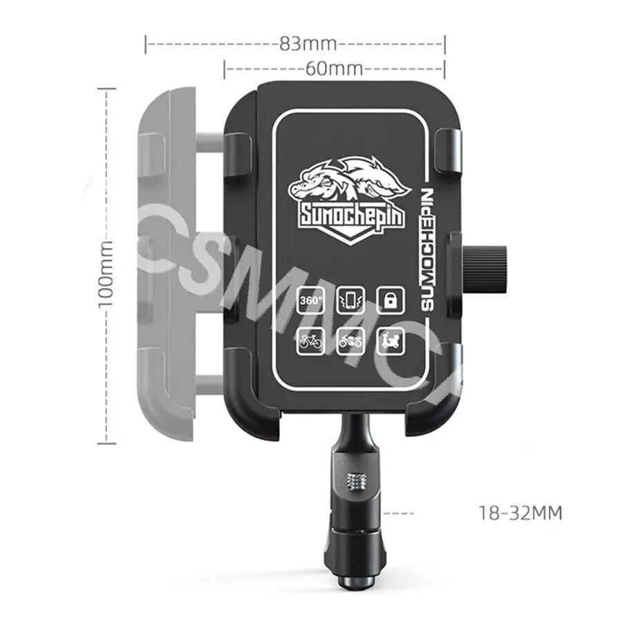 Motorcycle Cellphone Holder CNC 360° Rotating Rear Mirror Mount USB Fast for Charger Q