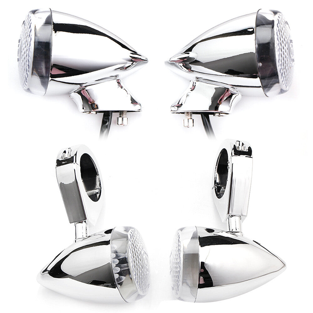 4x Front Rear Motorcycle LED Turn Signal Light 41mm Fork Clamp Chrome for Harley Q
