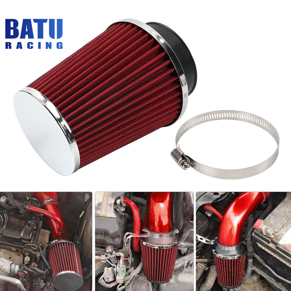 Red 3inch/76mm High Flow Inlet Dry Air Filter Cold Air Intake Cone Replacement