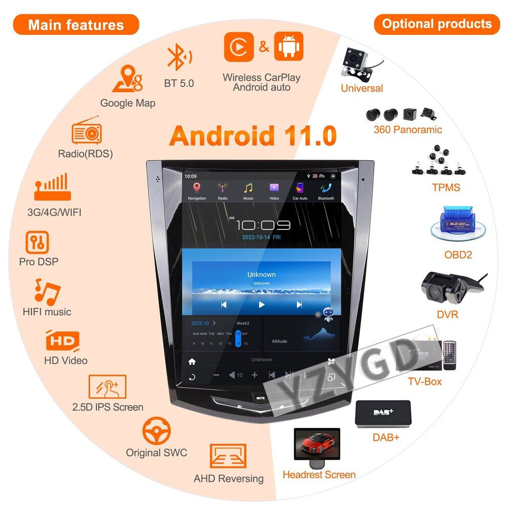 for Cadillac ATS CTS SRX 2013-2018 Android 2Din Car Radio Stereo Player Screen