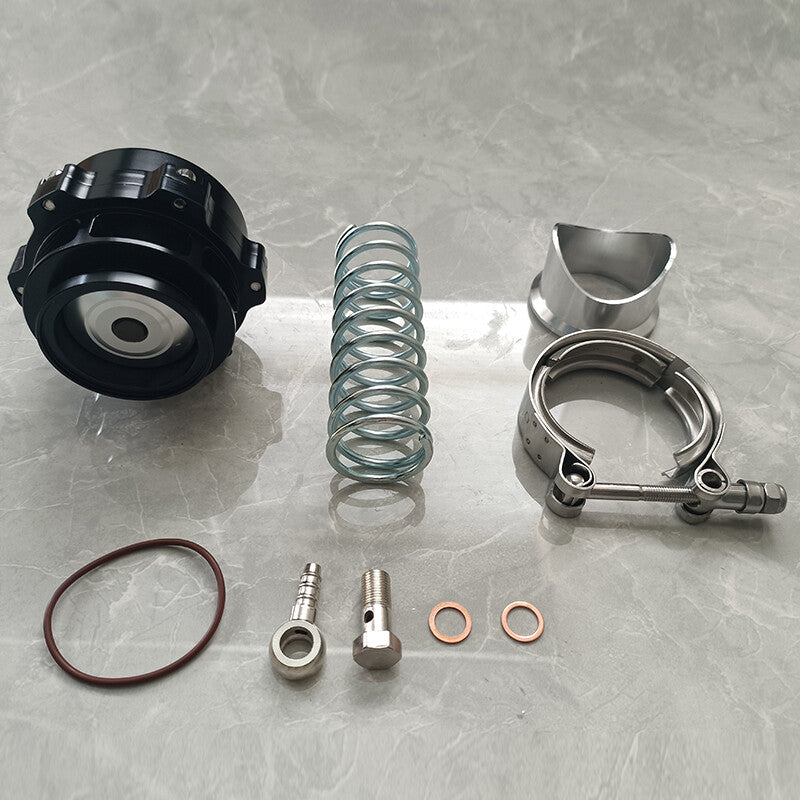 Black 50mm Blow Valve (BOV) with V-band Flange Adapter Clip Spring O-ring Kit