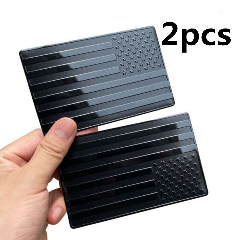 2-pack 5 inch x 3 inch Metal American Flag Badges 3D Black American Flag Decals - n