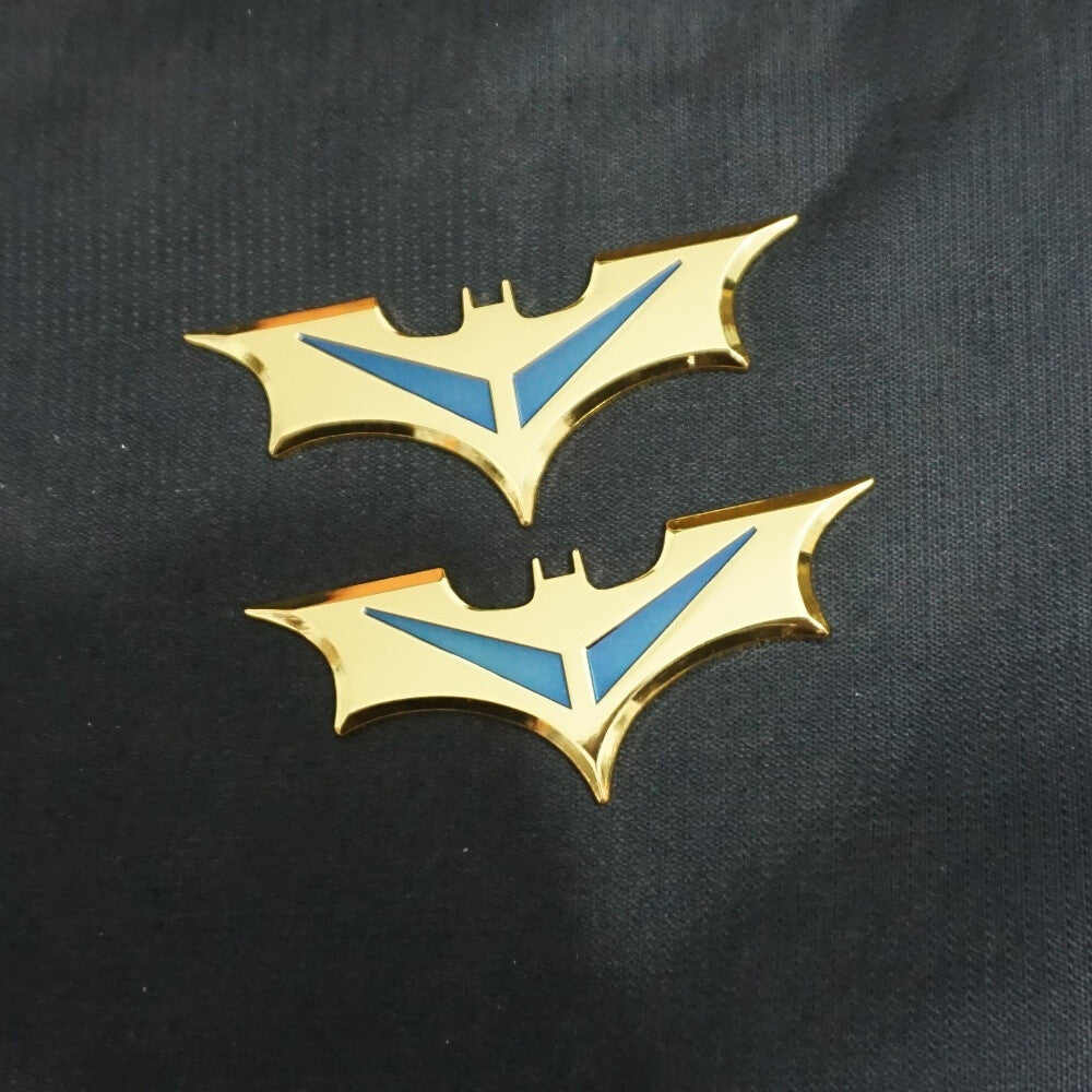 2x Golden Blue Bat Chrome Metal Emblem Decal Sticker Badge Car Luxury Auto Sport