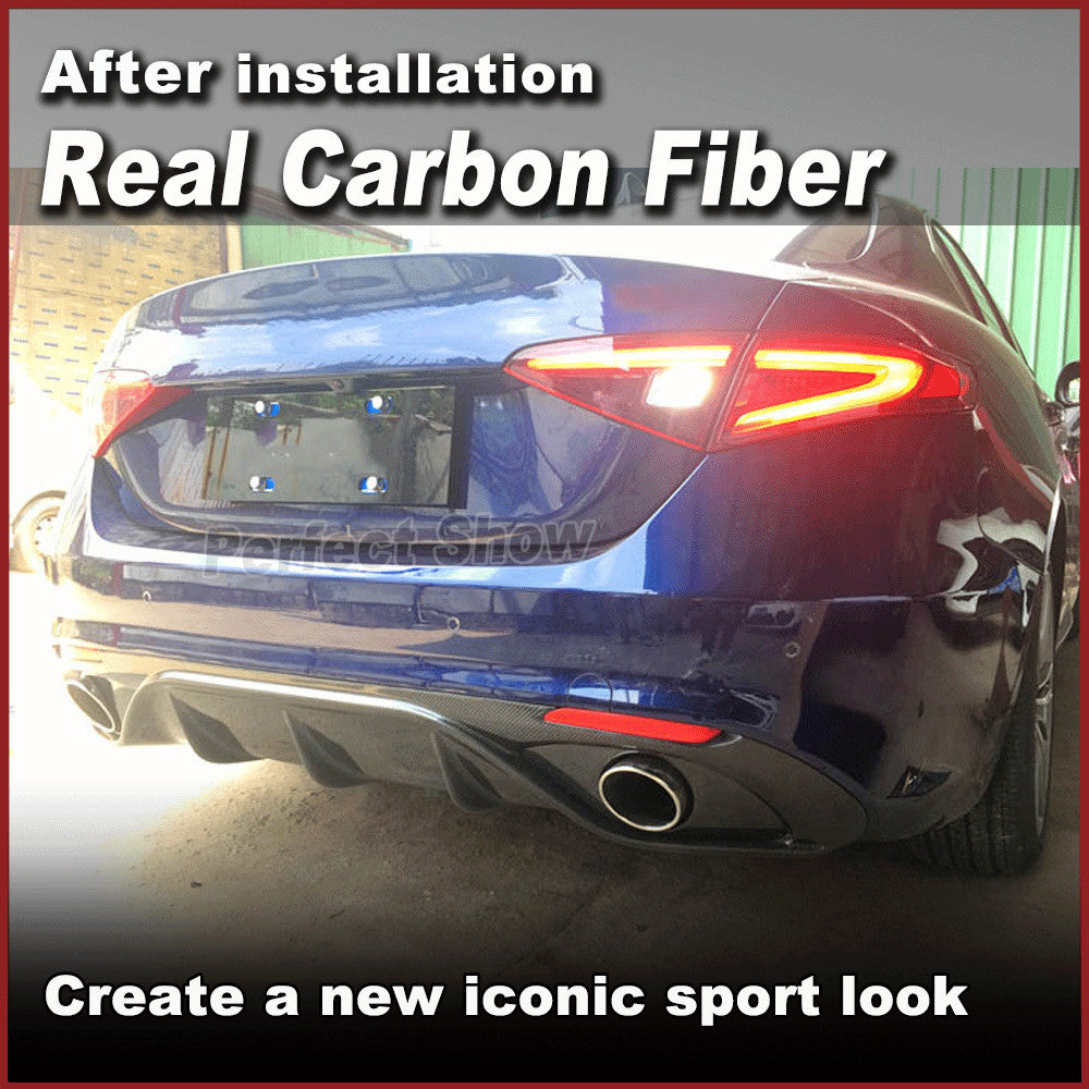 REAL CARBON Rear Bumper Diffuser Fit for Alfa Romeo Giulia TI Sport Sedan 15-20