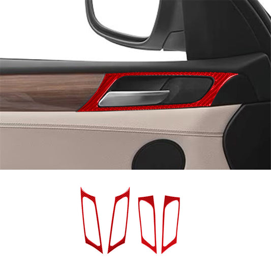 4X Red Carbon Fiber Door Handle Frame Cover Trim for BMW X3 F25 X4 F26 2011-2017