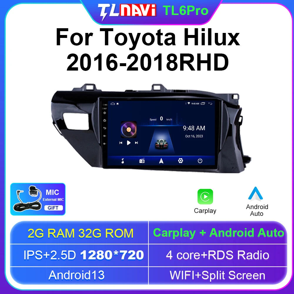 for Toyota Hilux 2016-2018 32G RHD GPS Navi Car Radio Android Auto Video Player