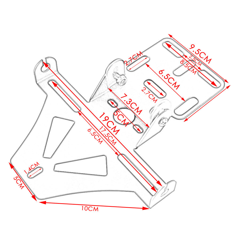Motorcycle mudguard kit, license plate holder, adjustable, flip-up and folding.