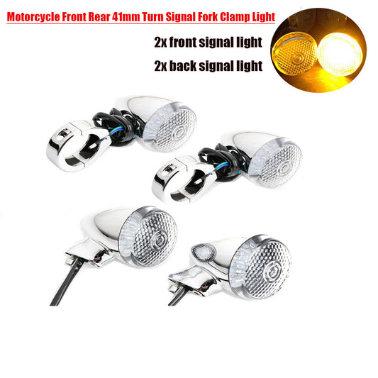 4-piece motorcycle LED turn signal indicator with 41mm fork clips for Bobber for Harley