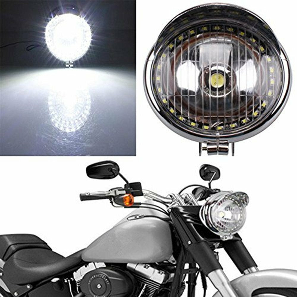 Motorcycle Chrome 27 LED Angel Eye Headlight Headlamp For Bobber Chopper Cruiser Q