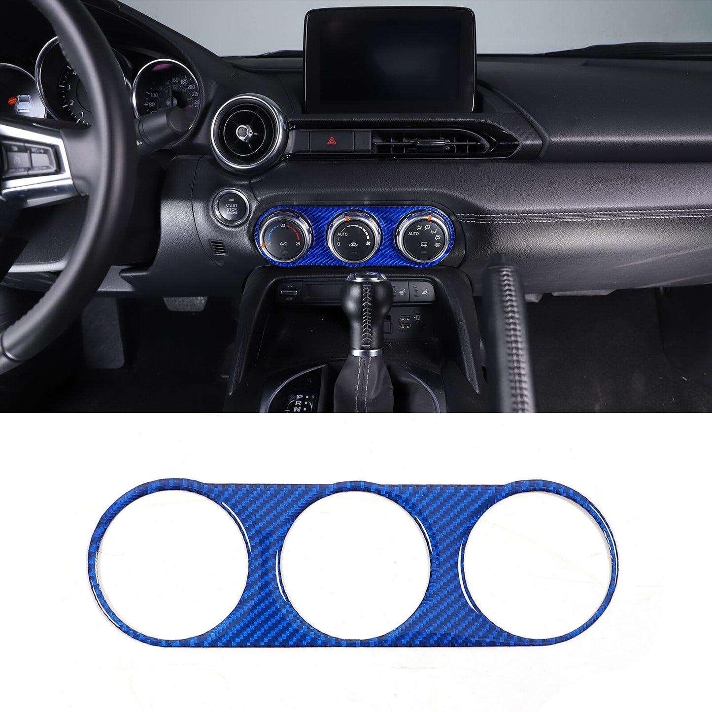 Blue Carbon Fiber Climate Control Console Interior Trim Sticker for Mazda MX-5 2016-2021 - n