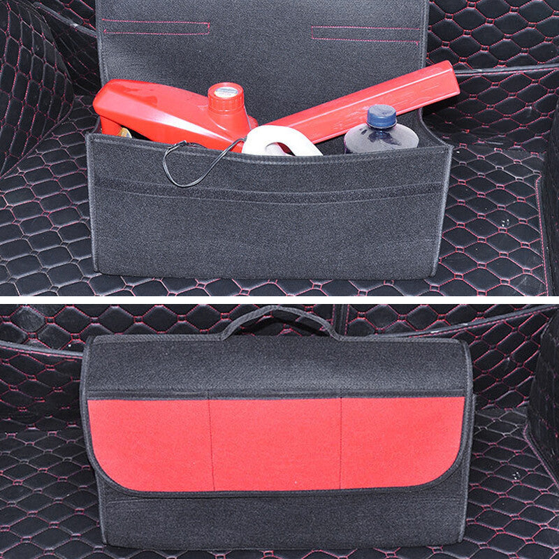 Foldable cargo storage bags/felt bags/storage pockets/boxes for car trunks - Black + Red - n