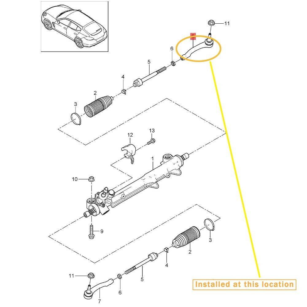 External tie rod ball joint (R) for Porsche for Panamera 2010-2016. Equipment Manufacturer: 97034713201
