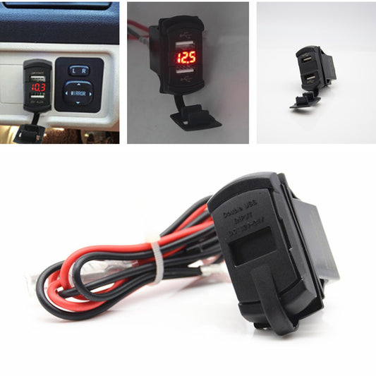 Car Marine Boat Red LED Rocker Push Switch Style 12V Voltmeter Dual USB Charger