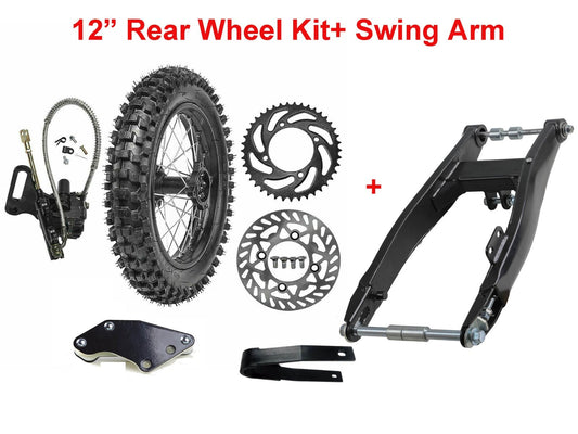 12-inch rear wheel swingarm kit, 80/100-12 tires, 3.00-12 rims, bicycle CRF50, CRF70, SSR