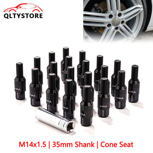 20x M14x1.5 Wheel Lug Bolt 35mm Shank Cone for Seat Stud for Most Aftermarket Black Q