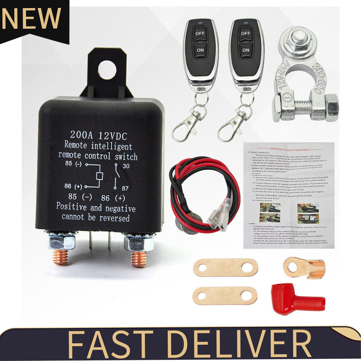 Wireless Dual Remote Car Battery Disconnect Relay Master Kill Cut-off Switch 12V n