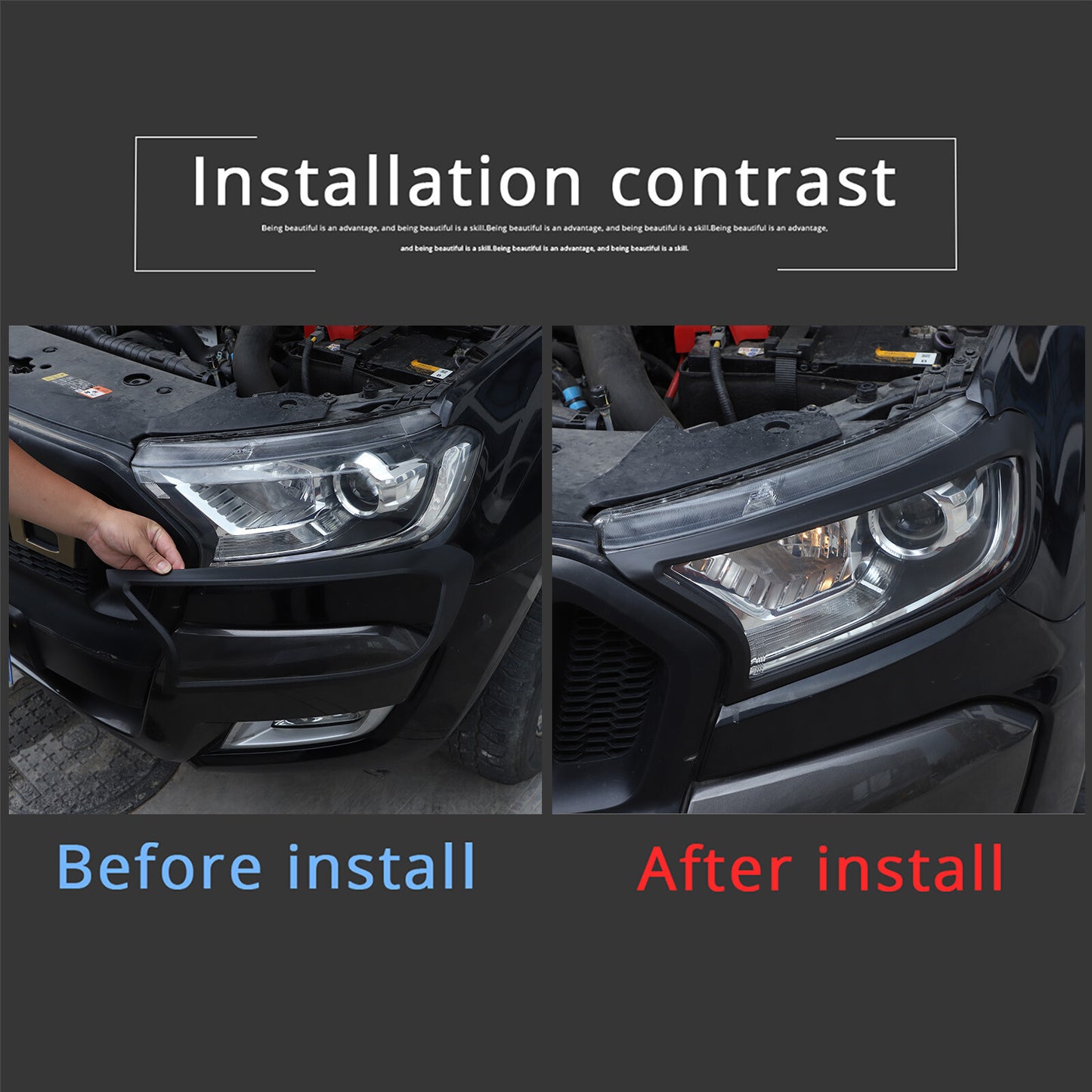 Matte black headlight cover trim suitable for Ranger T7 2015-2021 2PCS n