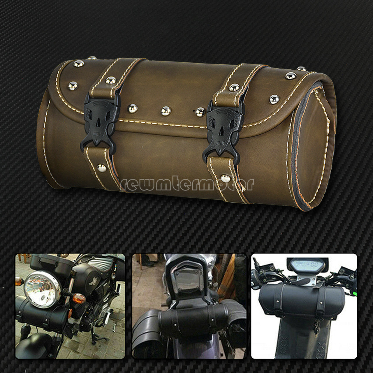 PU Leather Tool Bag Handlebar Saddlebag Roll Barrel Motorcycle Fit for Harley