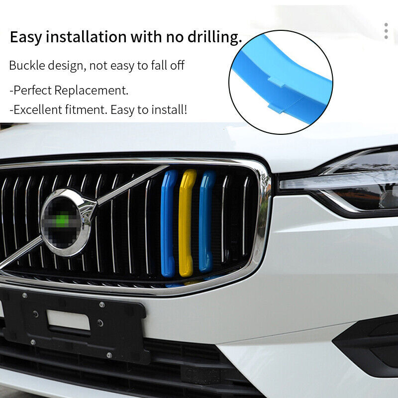 3-Color Car Front Grill Stripes Cover Grille Clips Trim for Volvo XC60 2018-2021