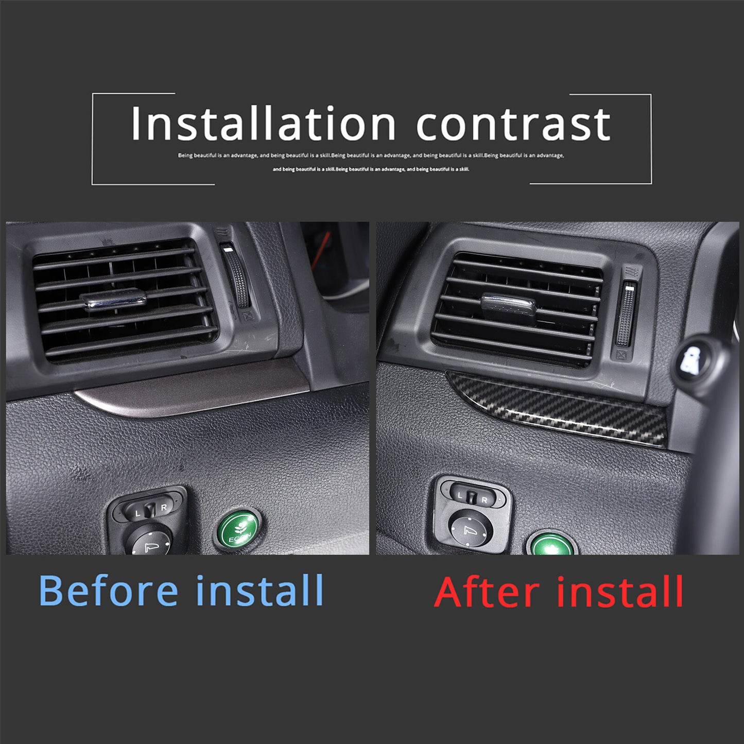 Carbon ABS center console dashboard passenger side strip for Honda Pilot 2015 - 2022 - n