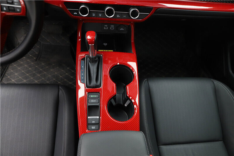 Control Gear Shift Box Panel Cover for Honda for CIVIC 2022-2024 Red Carbon ABS n