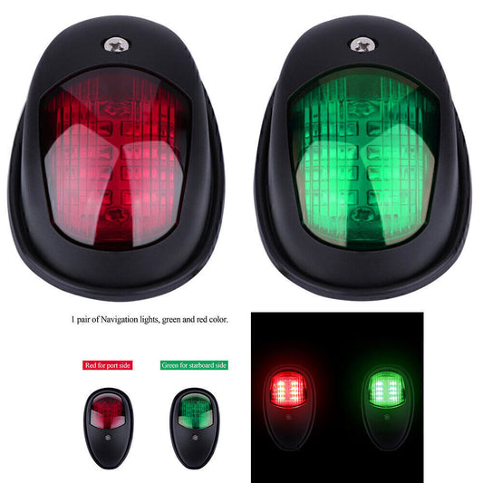 2-Piece Waterproof LED Navigation Lights, Red and Green, for Ocean Boats and Yachts - Red + Green Lights n
