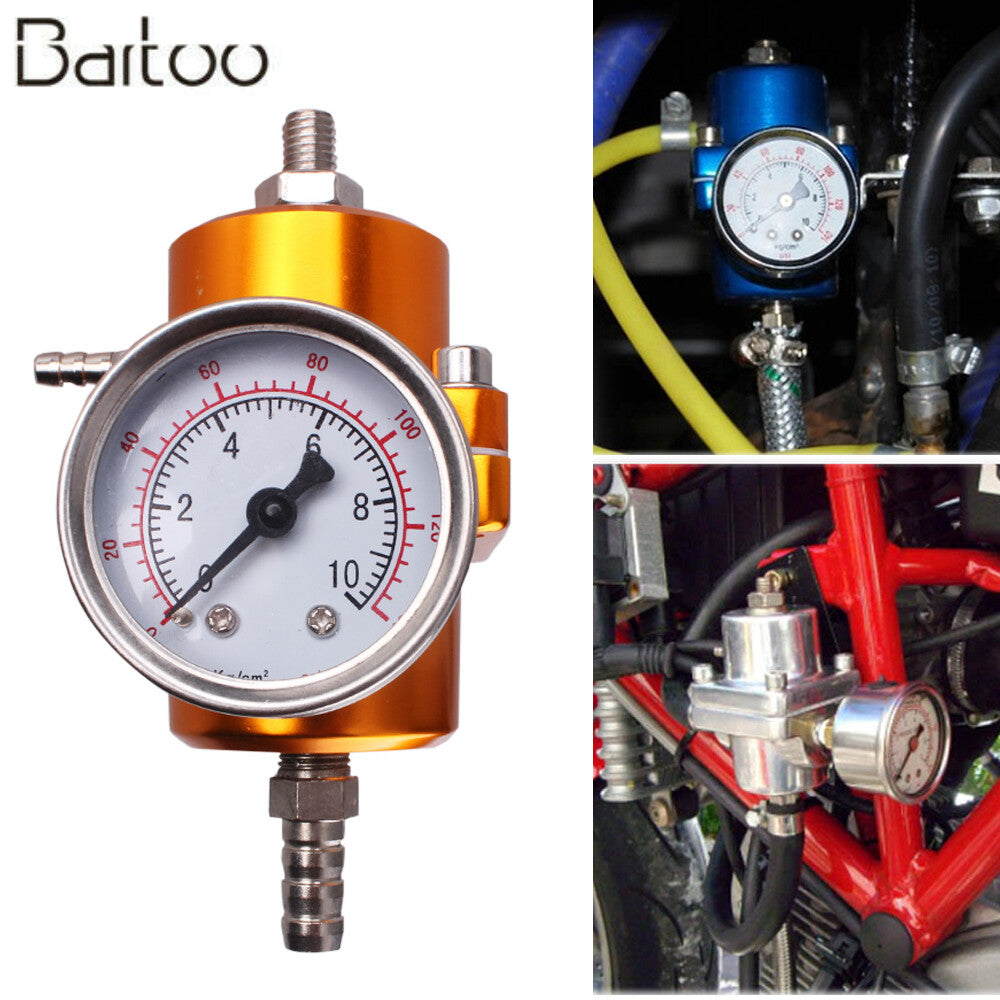 Gold Aluminum Adjustable 1-140 PSI Fuel Pressure Regulator w/ Oil Gauge Fitting Q