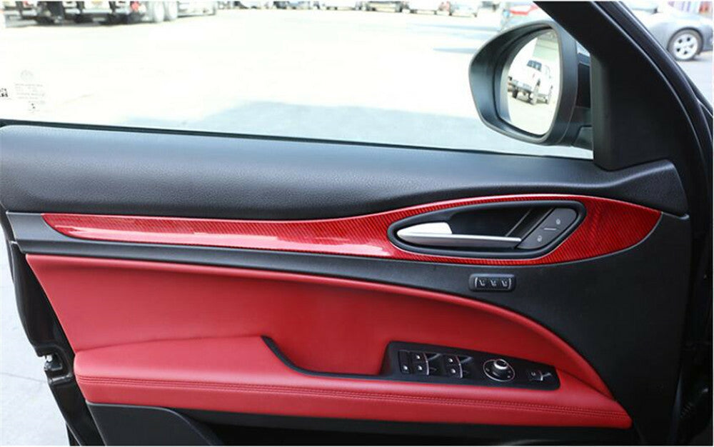 Red Carbon Fiber Interior Door Handle Panel Cover for Alfa Romeo for Stelvio 2017-20