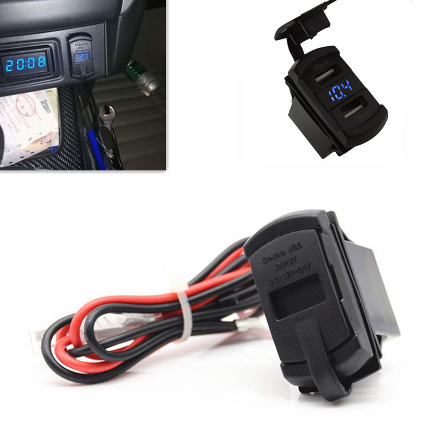 Blue LCD Dual USB Car Marine Boat Jack Power Socket Charger Voltmeter Adapter