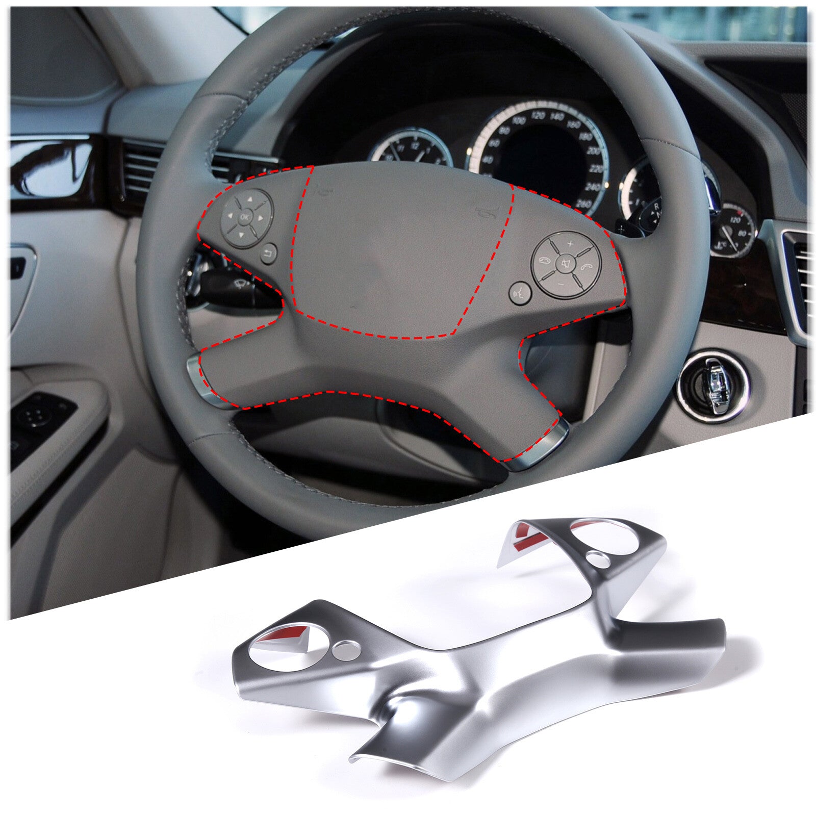 Silver ABS steering wheel button panel cover suitable for E-Class W212 2009-2013 n