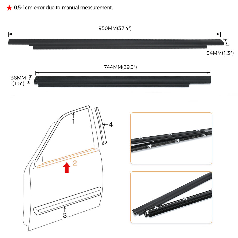 NEW Fit for Toyota SEQUOIA 2001-2007 Door Belt Molding Weatherstrip