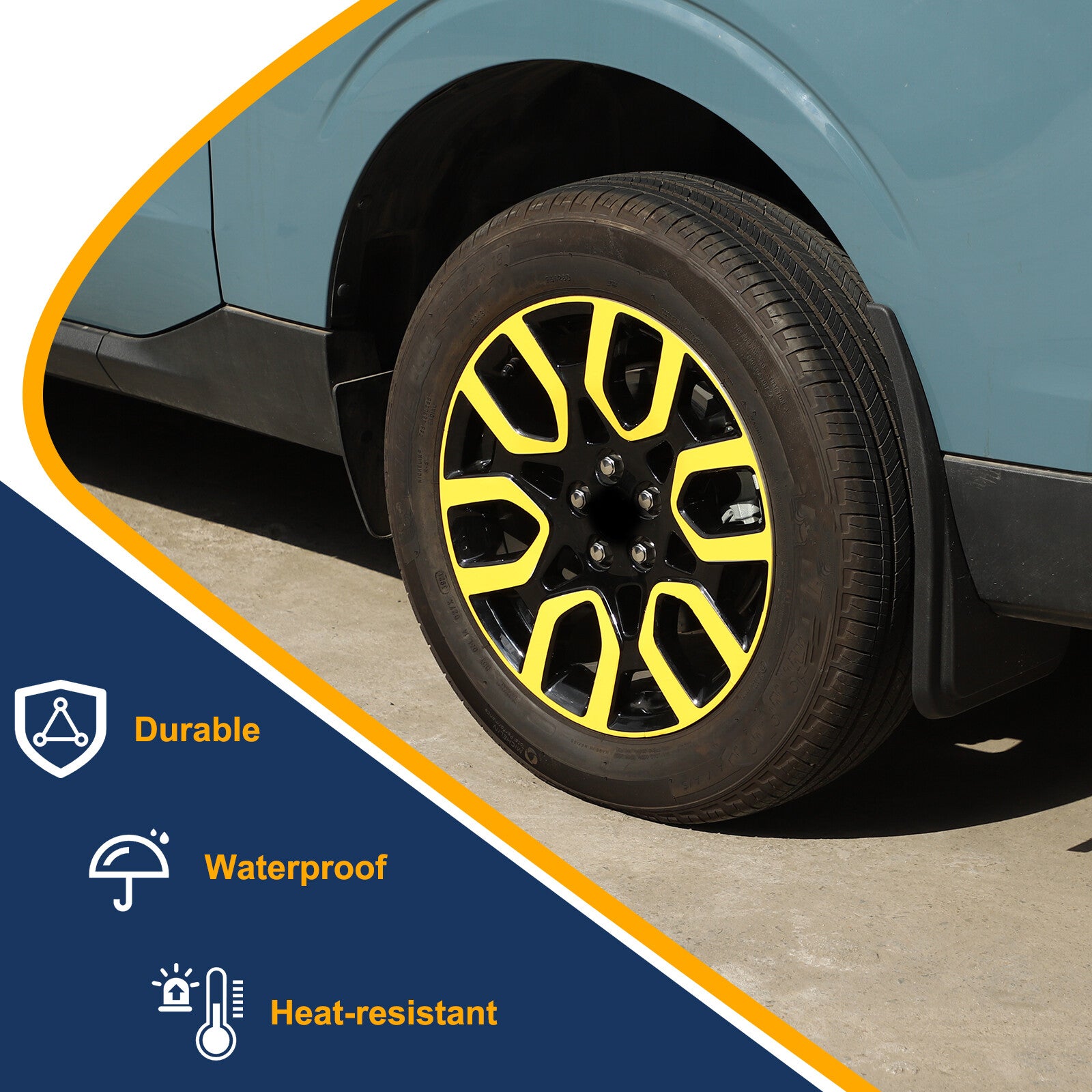 Yellow wheel, tire, and rim trim stickers for the Maverick 2022+ n