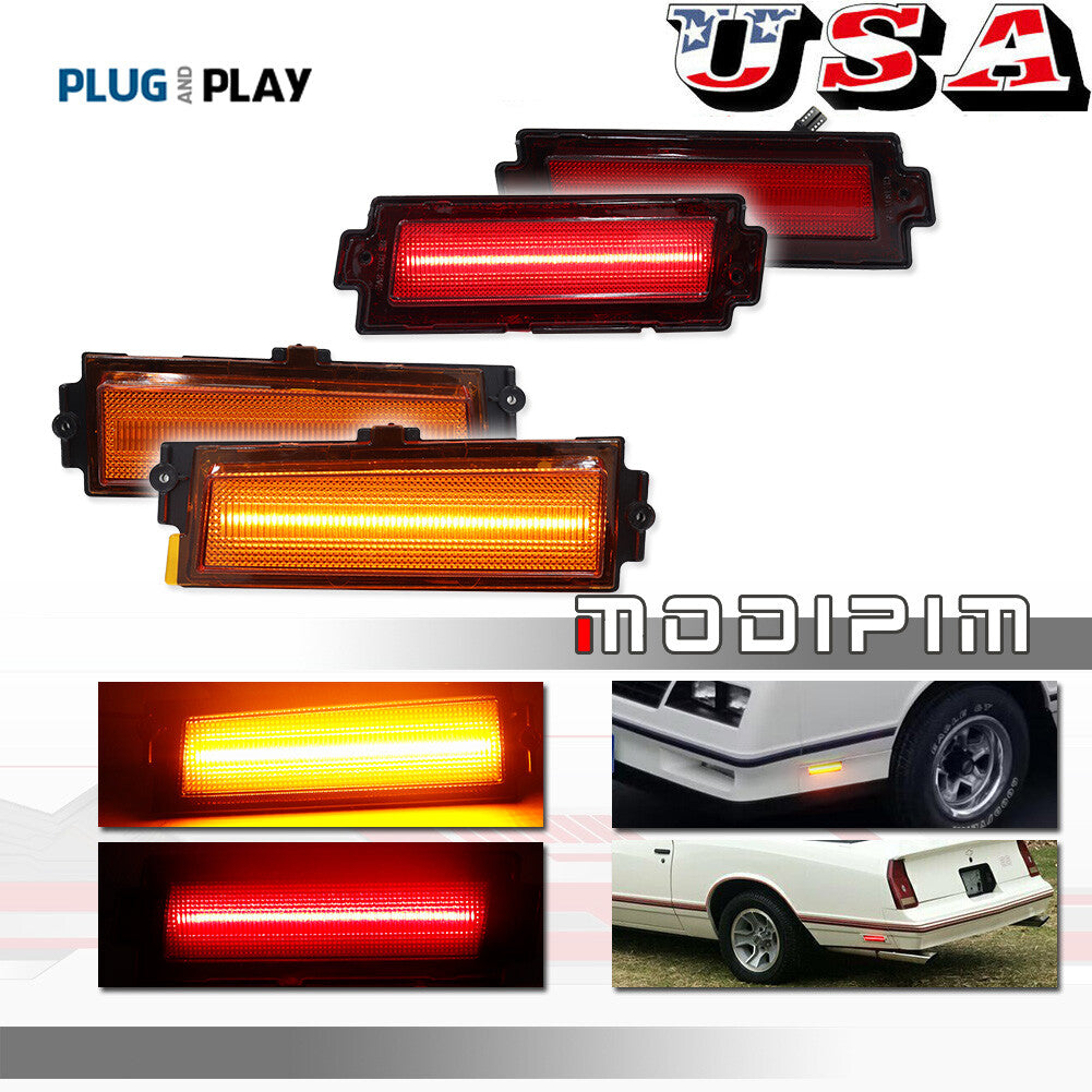 for Monte Carlo SS 1981 - 88 Amber/Red LED Side Marker Lights 4-Piece Set - v