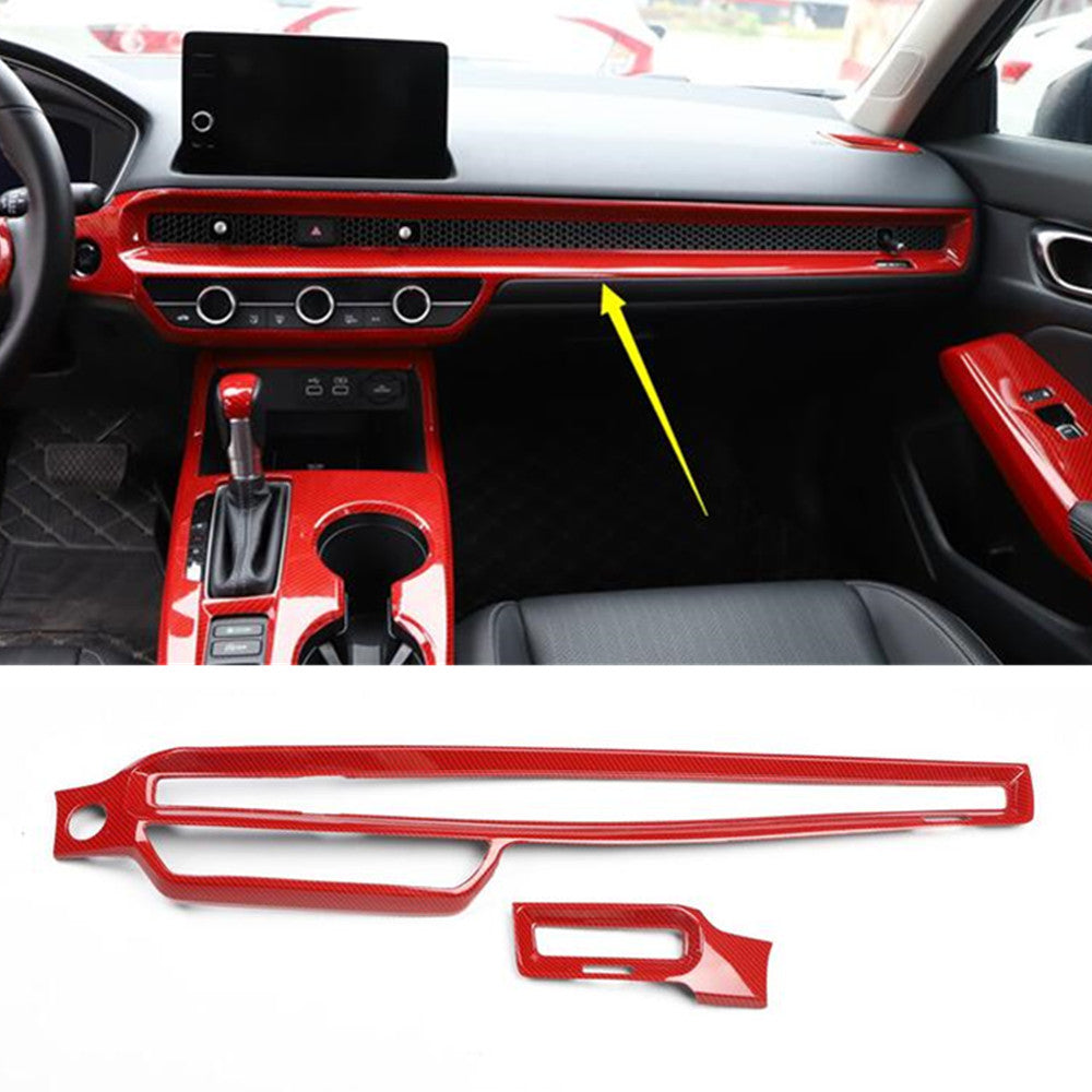 Center Console Dashboard Panel Cover for Honda for CIVIC 2022-2024 Red Carbon ABS n
