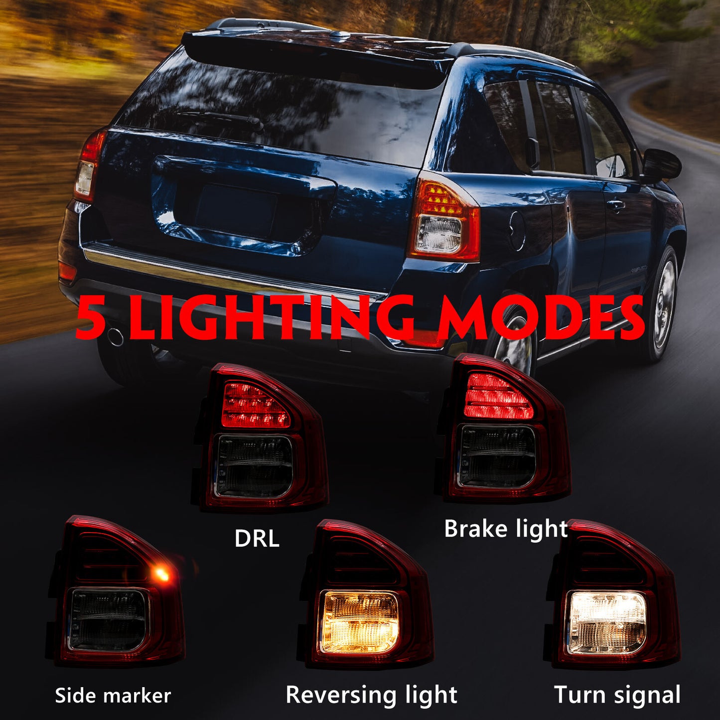 Passenger rights markings on for Jeep 's taillight assembly, 2011-2013.