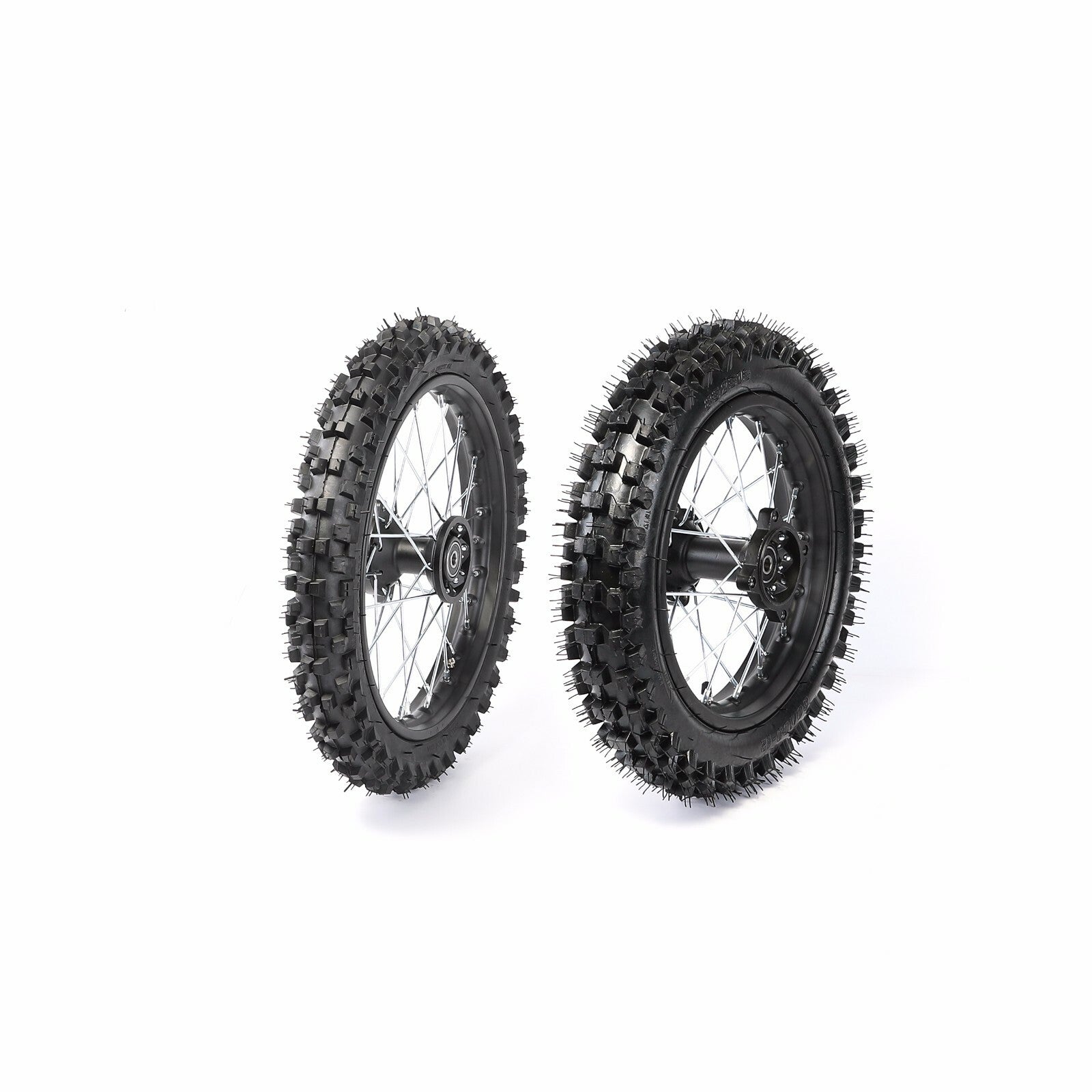 14-inch and 12-inch wheels, 60/100-14 and 80/100-12 tires and rim kits for the XR70 SSR 125cc/110cc pit bike.