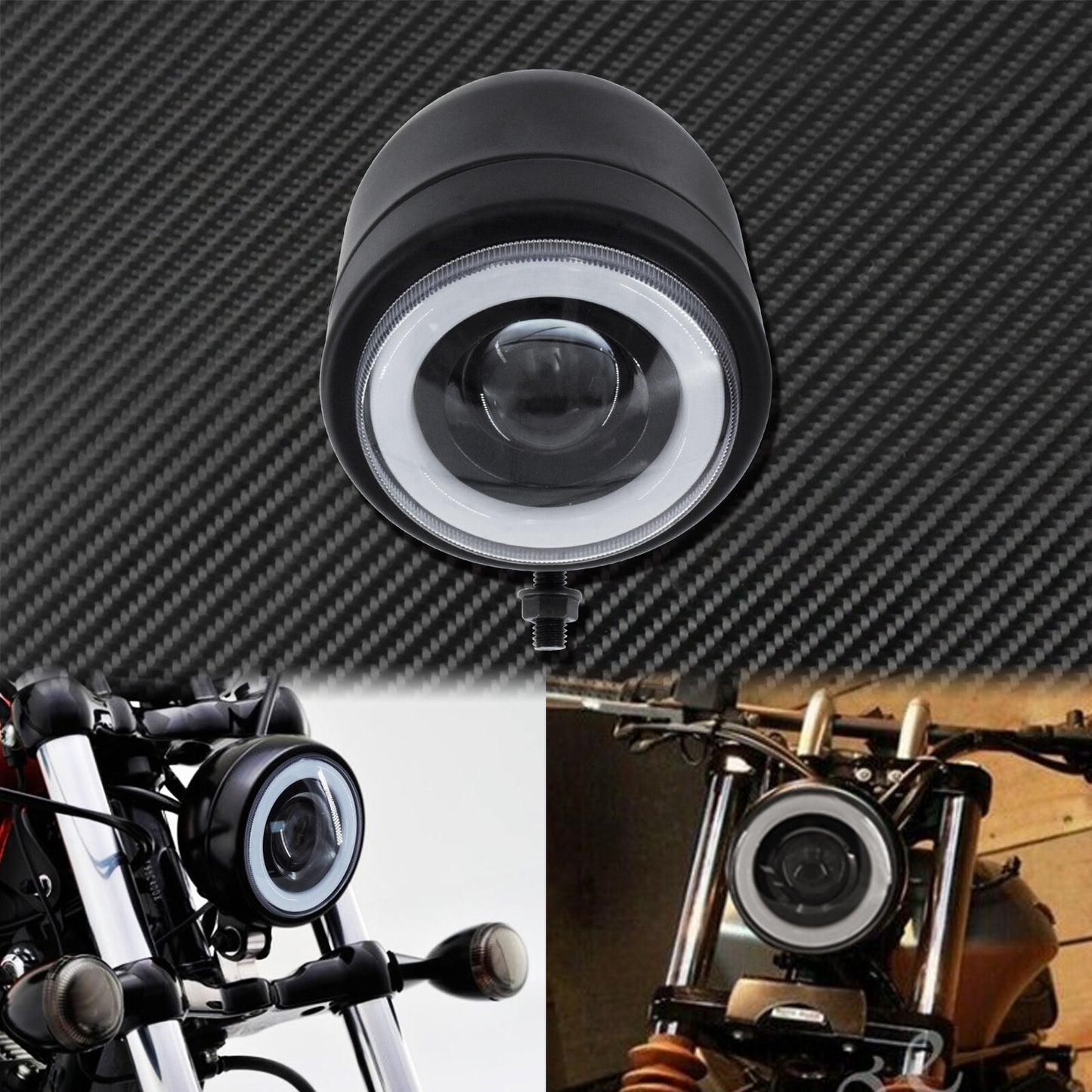 Motorcycle LED Amber Headlight Head Lamp Black Fit For Sportster XL 883 1200 Q