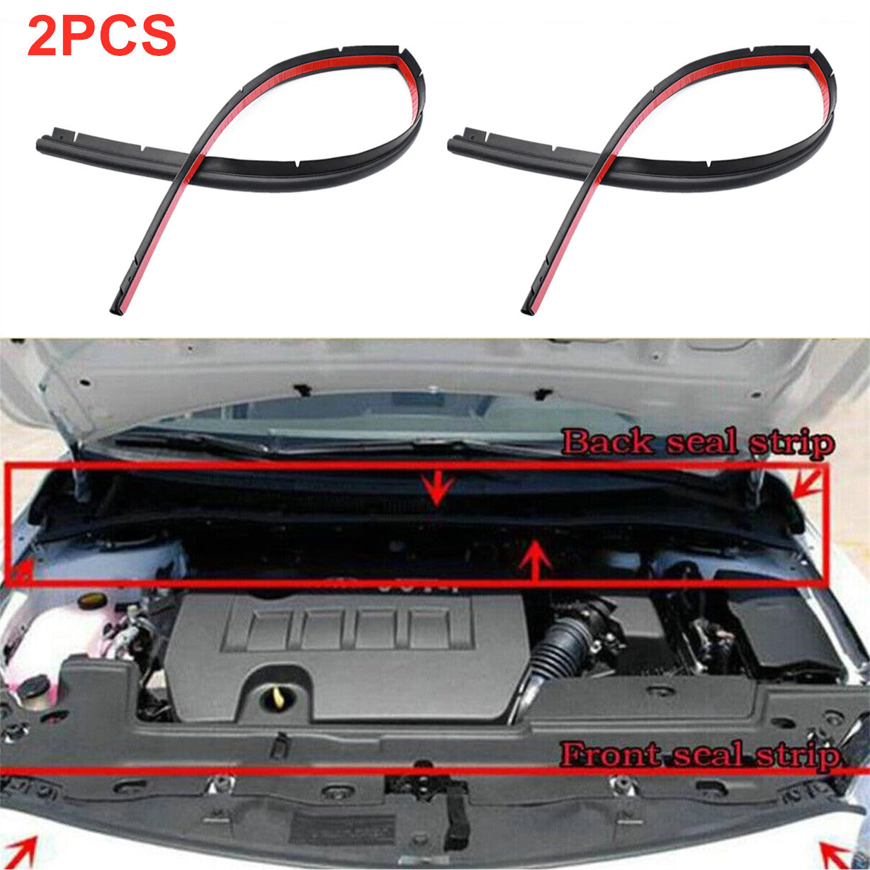 2pcs For 07-13 for Toyota for Corolla Rubber Front Engine Hood Seal Strip Weatherstrip