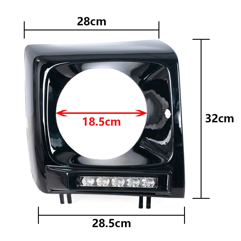 Pair Black Headlight Bezel For 1990-2018 for Mercedes W463 G63 Wagon G500 w/ LED DRL