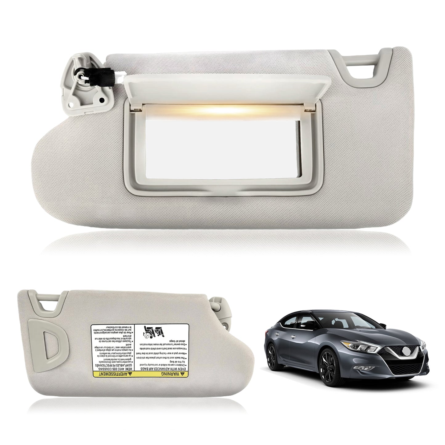 96401-9DE0A Gray left driver's side sun visor with light, suitable for 2016-2021 for Nissan Maxima.