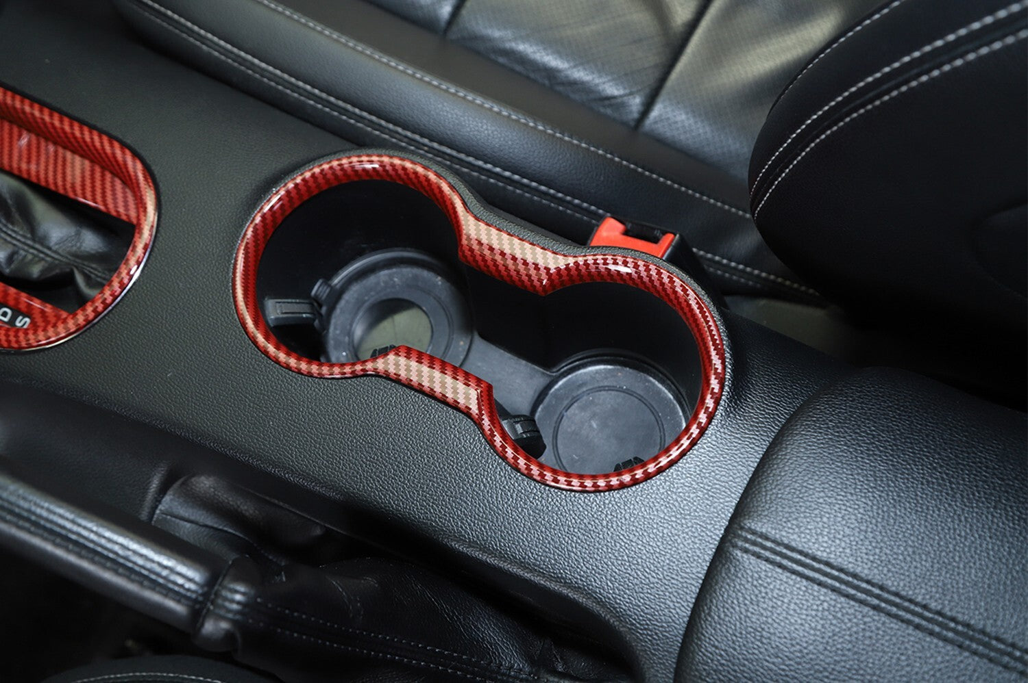 Interior Cup Holder Cover Trim Frame Molding  for ford  for Mustang 15-23 Red Carbon