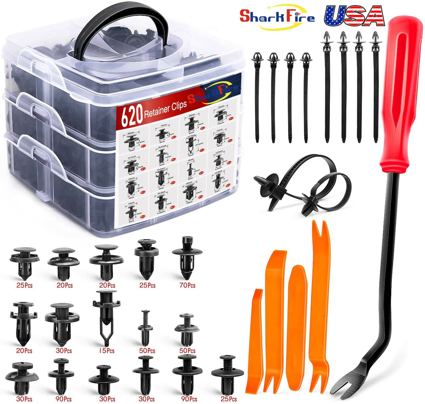 650-piece pack of automotive fasteners, automatic buckles, push-to-lock decorative clips, pins, rivets, bumpers suitable for Ford .
