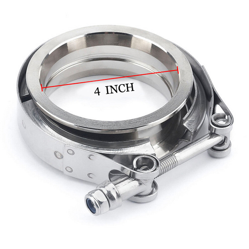 Universal 4 Inch Turbo Exhaust Down Pipe Stainless Steel V-Band Clamp+2Flange Q