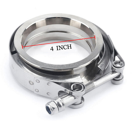 Universal 4 Inch Turbo Exhaust Down Pipe Stainless Steel V-Band Clamp+2Flange Q