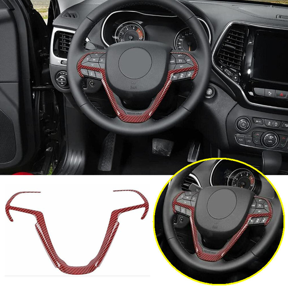 For 2014-2020 for Jeep Grand Cherokee ABS Red Carbon Fiber Steering Wheel Cover Trim v