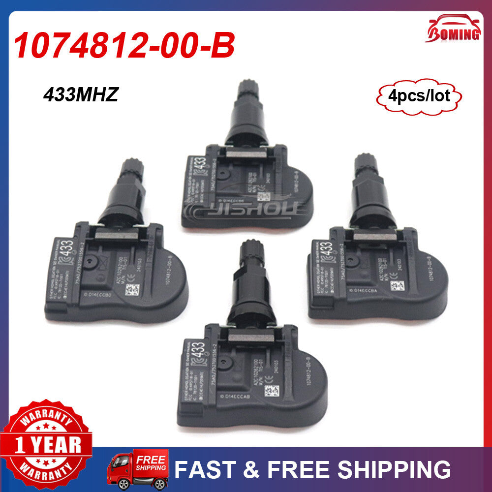 4PCS TPMS 433MHz Tire Pressure Monitoring System Sensor for Tesla 1074812-00-B
