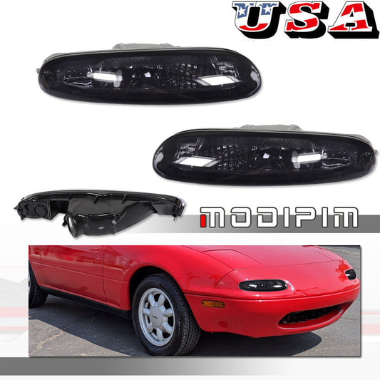 Fits 90-97 for Mazda MX-5 Miata Smoked/for CHRome Front Bumper Signal Light 2-Piece Set - v