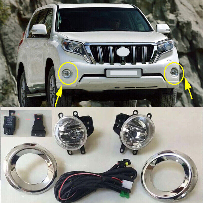 for TOYOTA Prado LC150 FJ150 2014-17 Chrome Front Fog Light Lamp Refit Set Trim